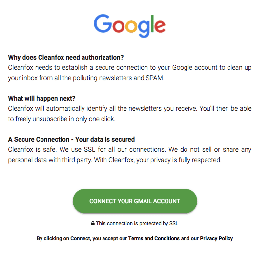 pantalla de inicio de Cleanfox donde se elige el proveedor de correo
