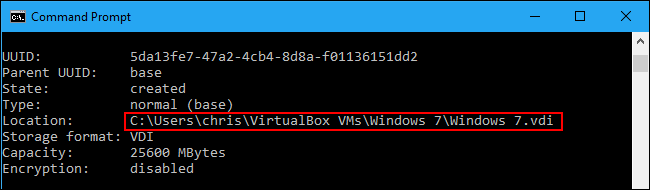 Вывод VBoxManage list hdds с путём к VDI