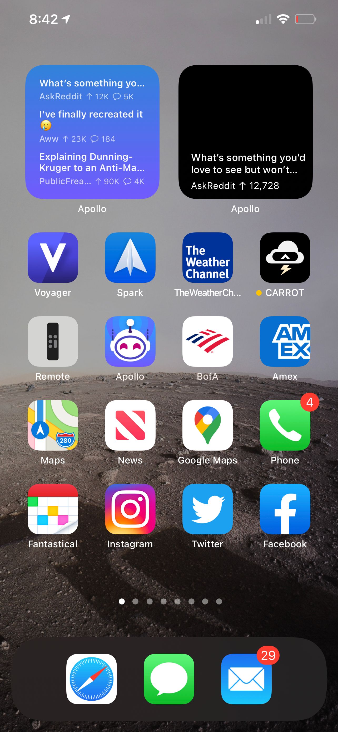 Малые виджеты Apollo с постом.