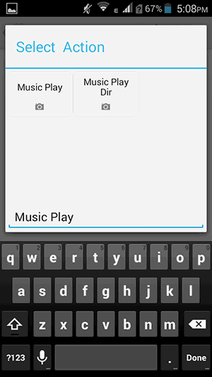 Music Playアクションの選択画面