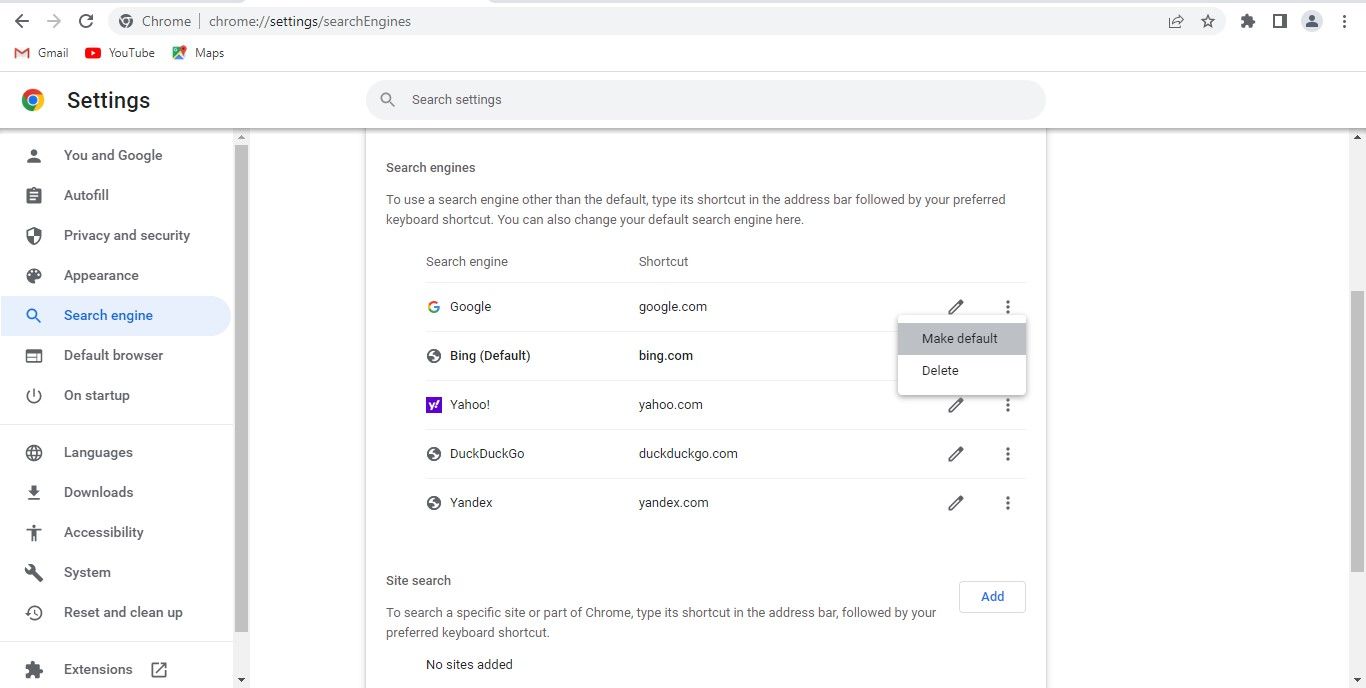 Установка Google как поисковой системы по умолчанию в Chrome