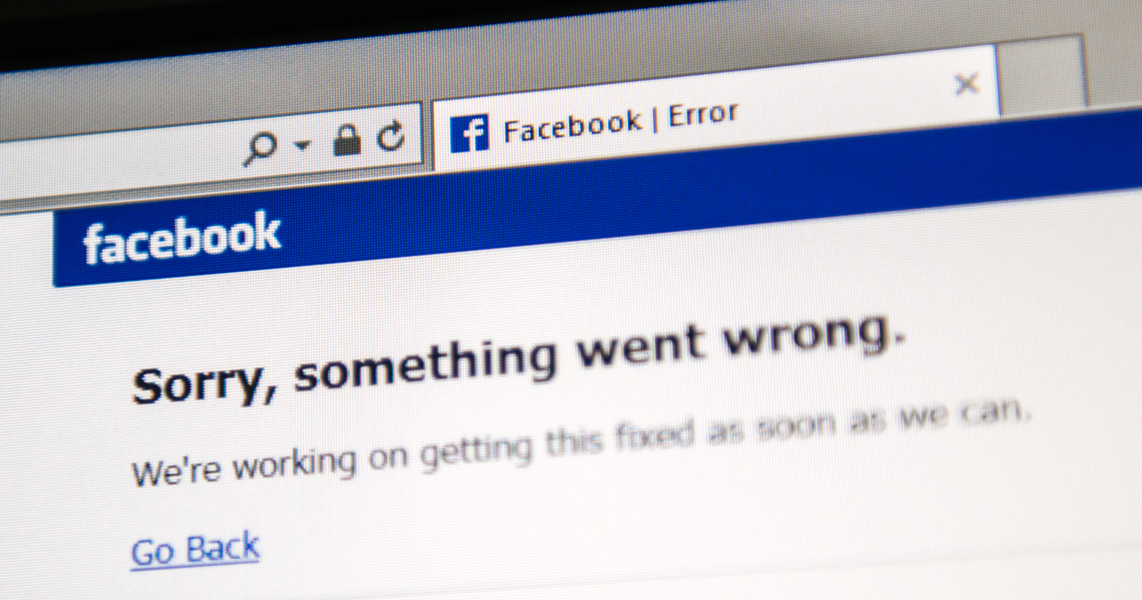 Скриншот страницы Facebook с ошибкой загрузки