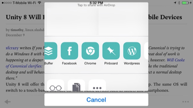 iOS Share Sheet с перечнем приложений и действий