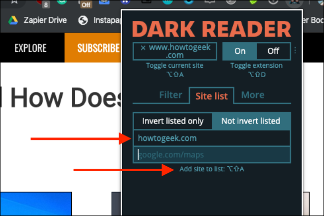 Настройка списка сайтов в Chrome
