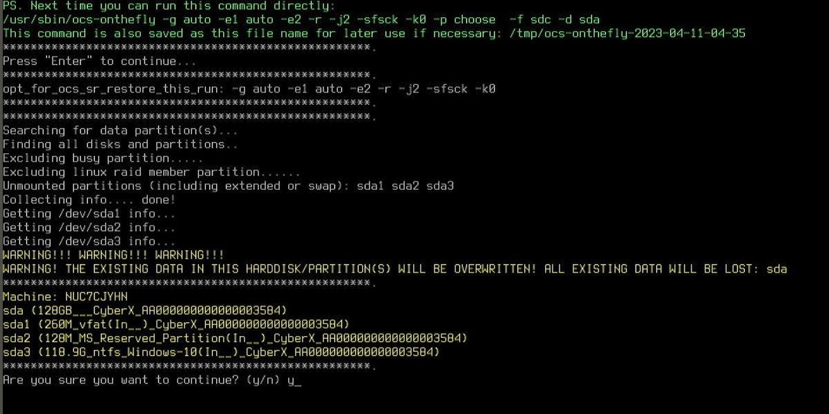 Подтверждение клонирования в Clonezilla