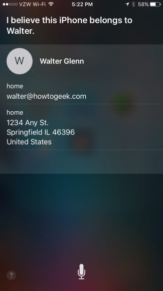 Siri показывает контакт в результатах