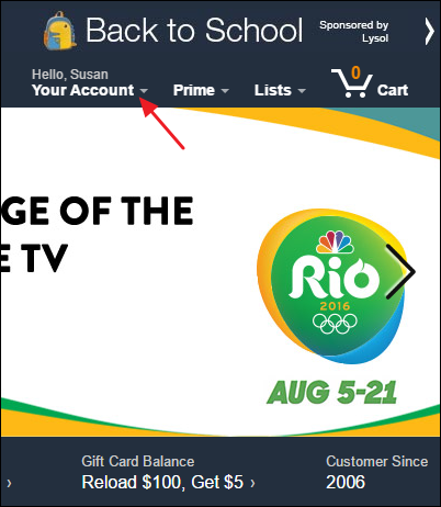 Меню аккаунта Amazon — Manage Your Content and Devices