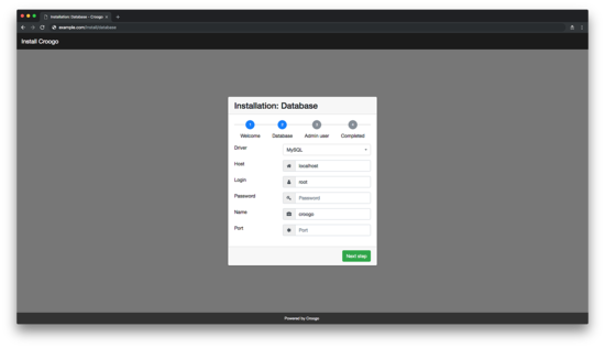 Форма настройки базы данных Croogo