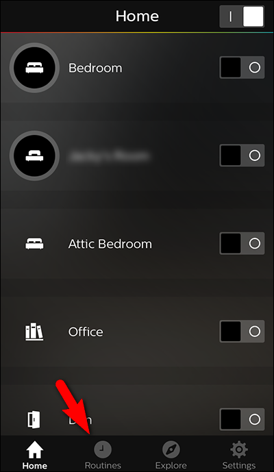 Экран: раздел Рутины в приложении Hue