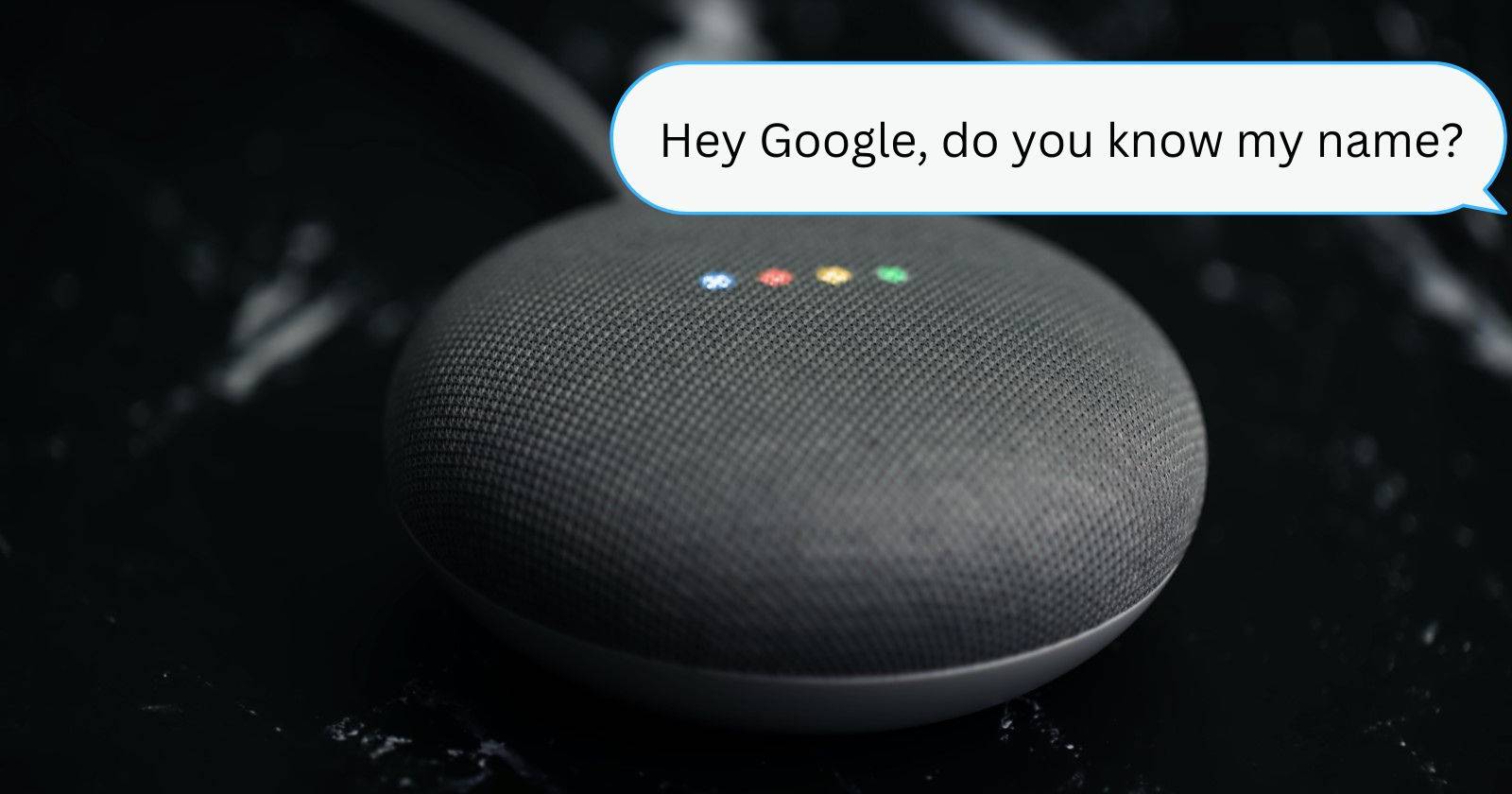 черный динамик Google Home с пузырём речи, символизирующим распознавание голоса
