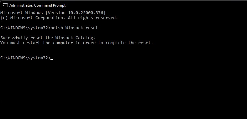 Reiniciar después de restablecer Winsock