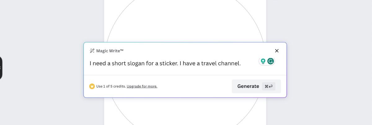 Интерфейс Canva с опцией Magic Write для подсказок по слогану