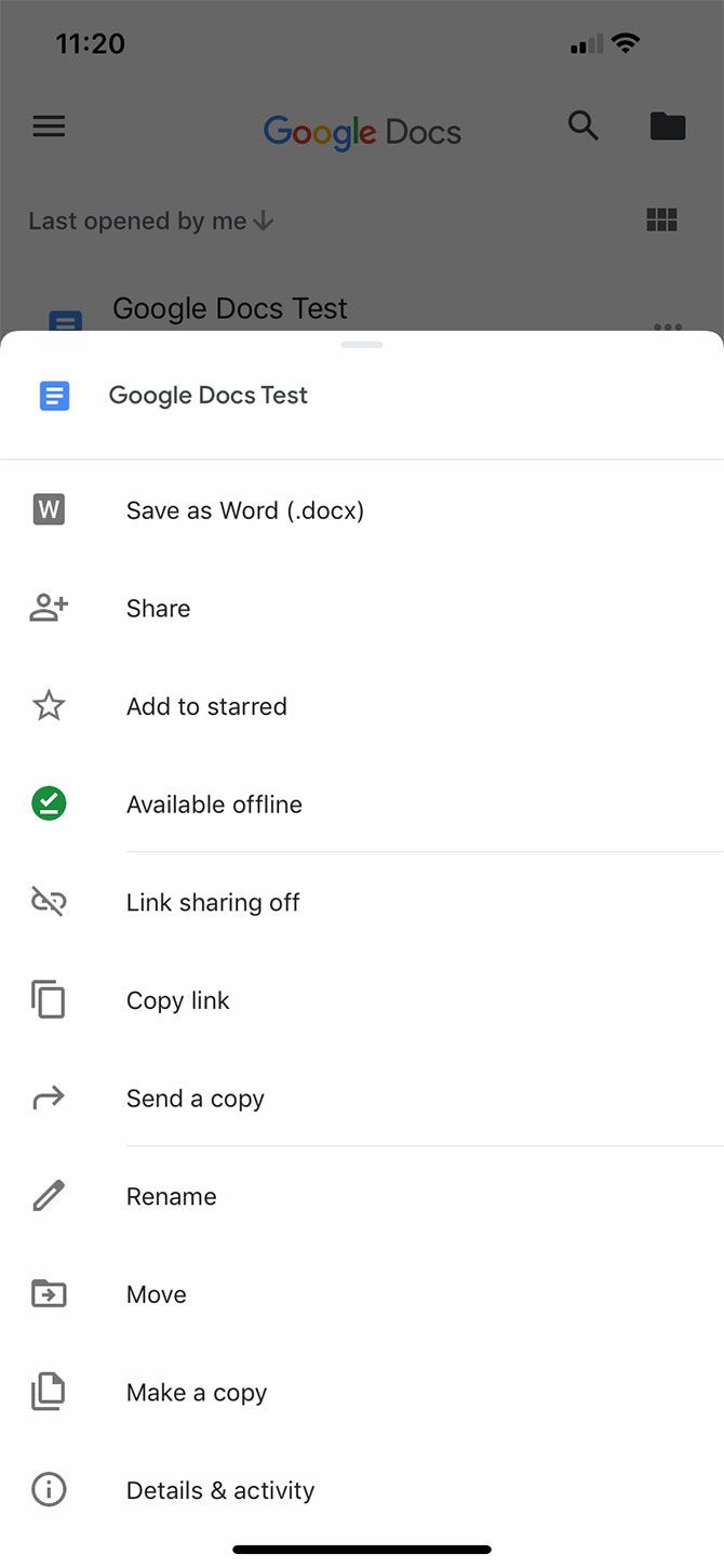 Document Menu Actions on Google Docs