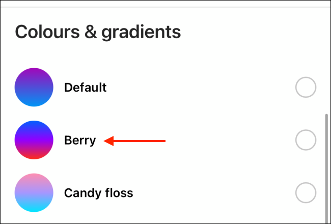 Выбор цвета для чата в Instagram