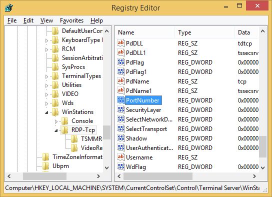 Ключ реестра PortNumber для настройки порта RDP