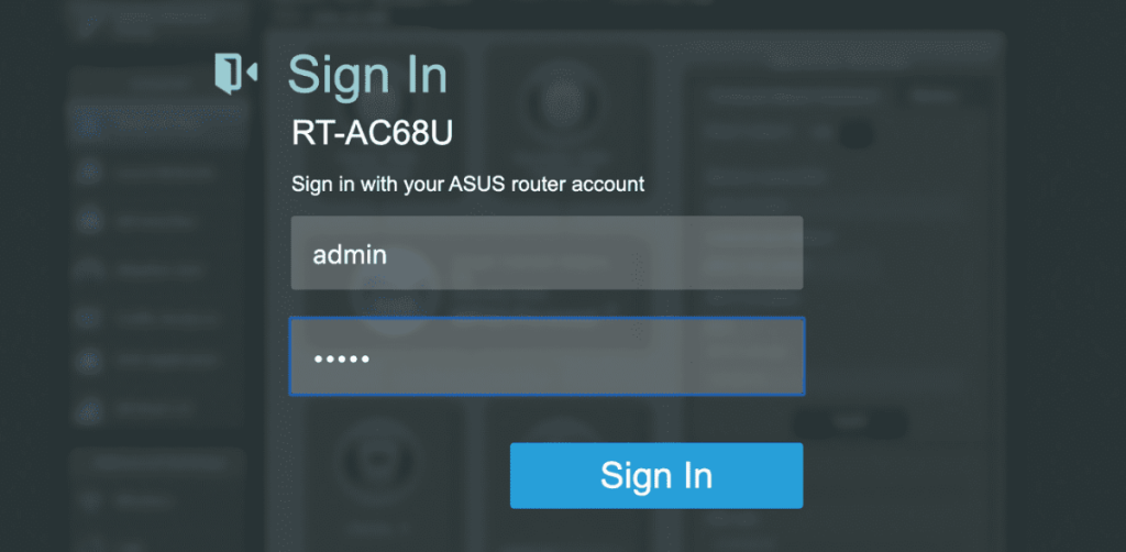 Вход в админку роутера Asus