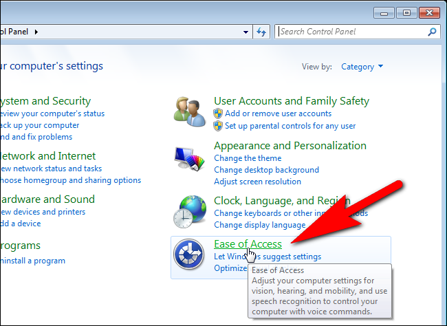 Раздел Специальные возможности в Панели управления Windows 7