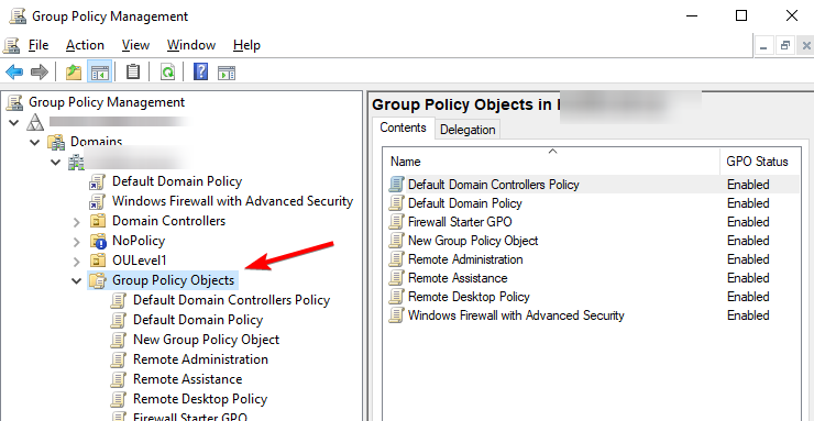 Выделен раздел Group Policy Objects