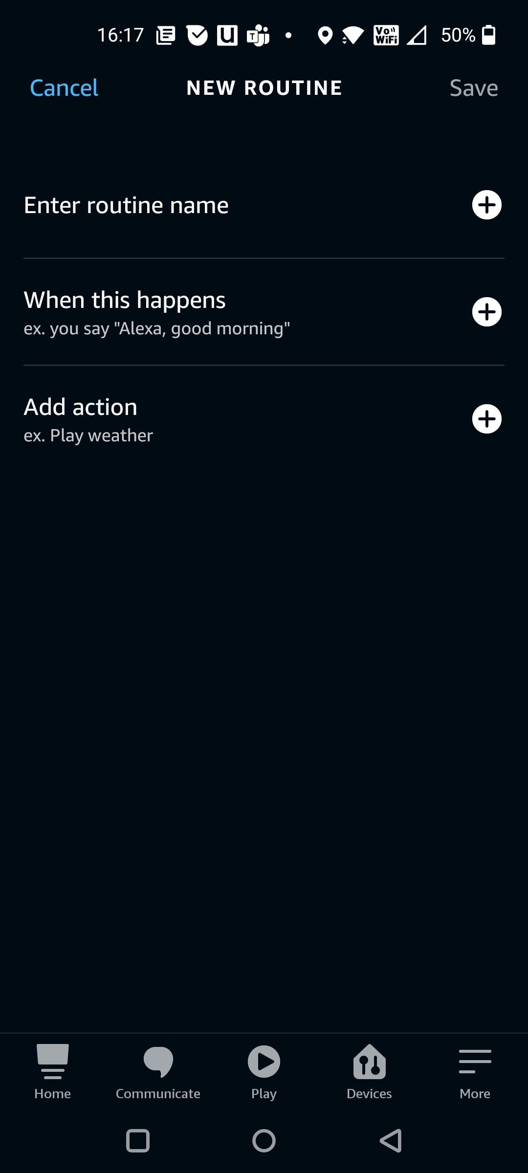Create New Alexa Routine Page