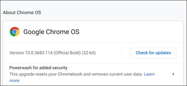 Откройте боковое меню, затем нажмите «О Chrome OS»