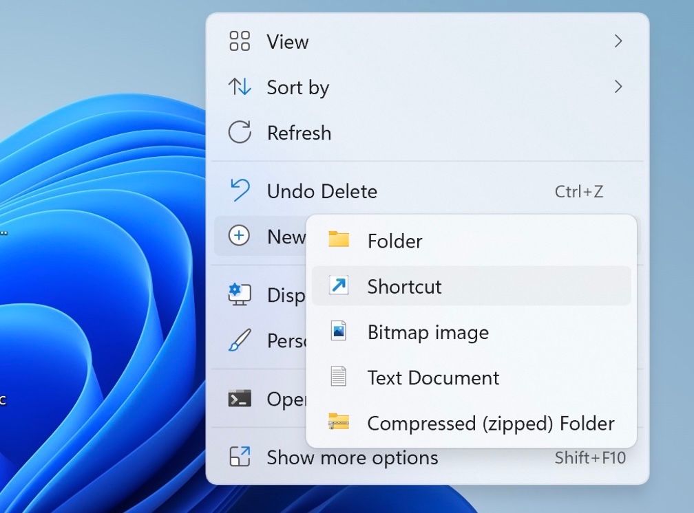 creation of a new shorcut