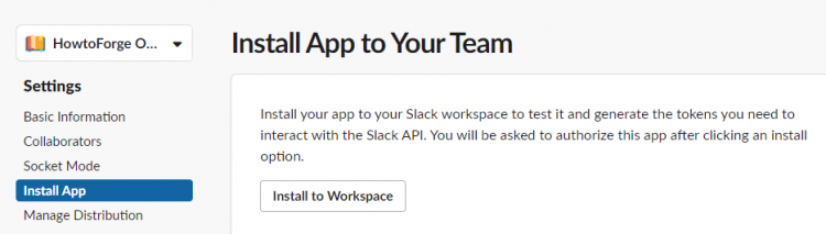 Установка приложения Slack в рабочее пространство