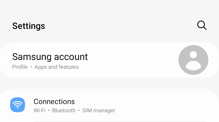 Меню Настройки с опцией Подключения