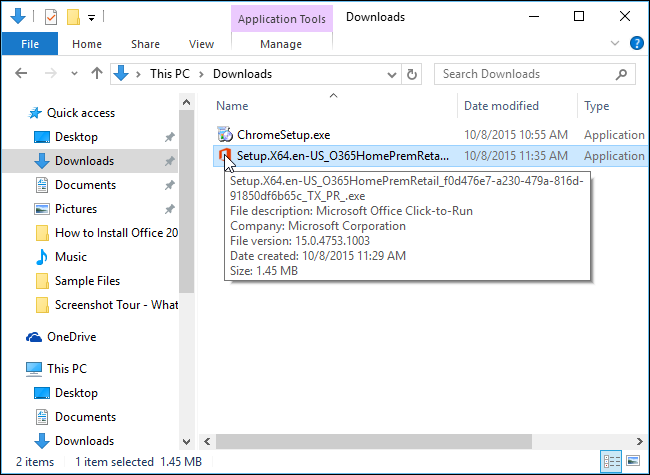 Файл установки Office 2013 в Проводнике Windows