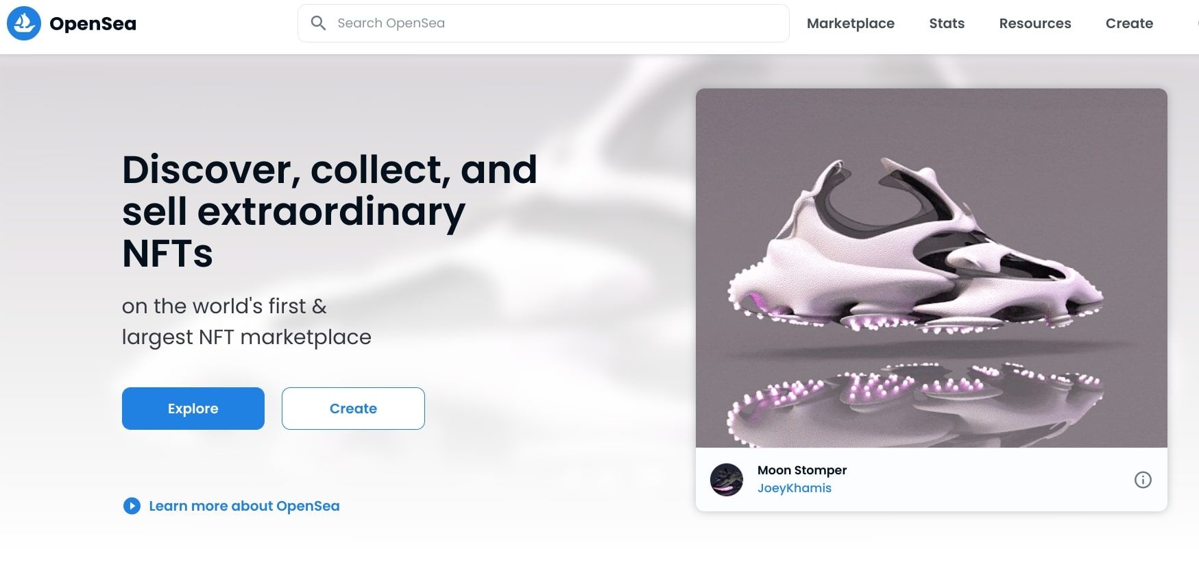 Скриншот главной страницы OpenSea с перечислением коллекций