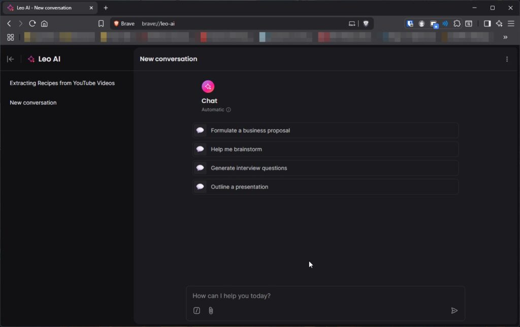 Пример интерфейса Brave с кнопкой Leo AI