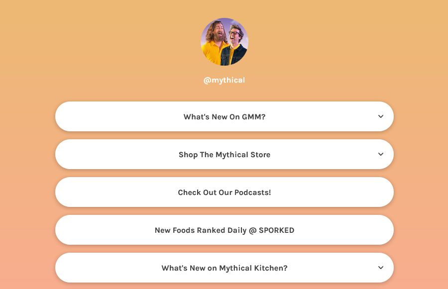 Пример страницы Linktree с несколькими кнопками ссылки