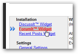 Opzioni di installazione widget Pnyxe: scelta ForumIt