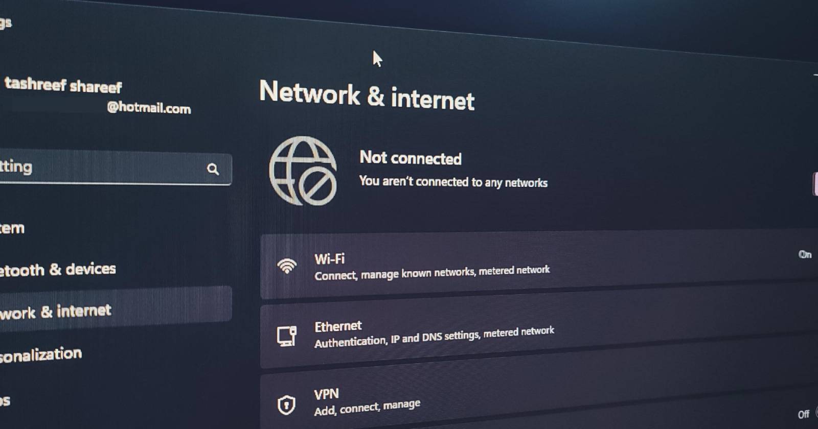 Окно ошибки: вы не подключены ни к одной сети