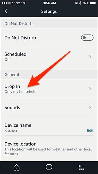 Опции разрешений Drop In: Вкл. и Только моя семья