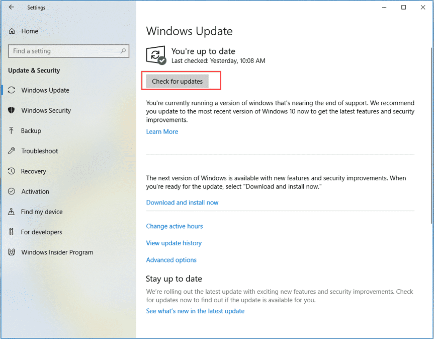 Проверка обновлений Windows
