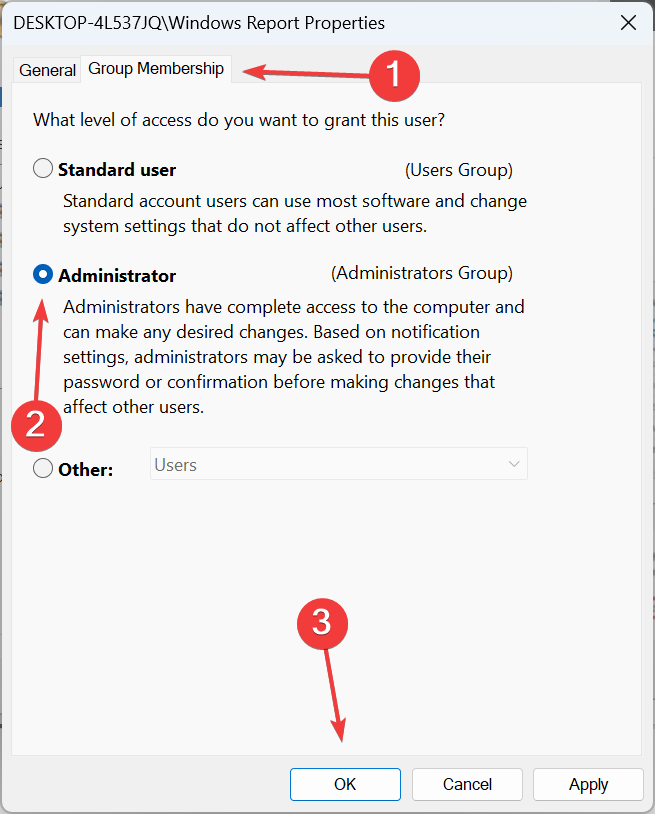 Назначение администратора для нового пользователя