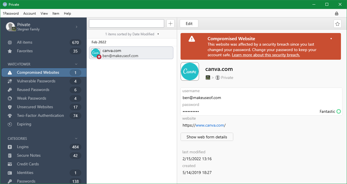 Компрометированные сайты в 1Password