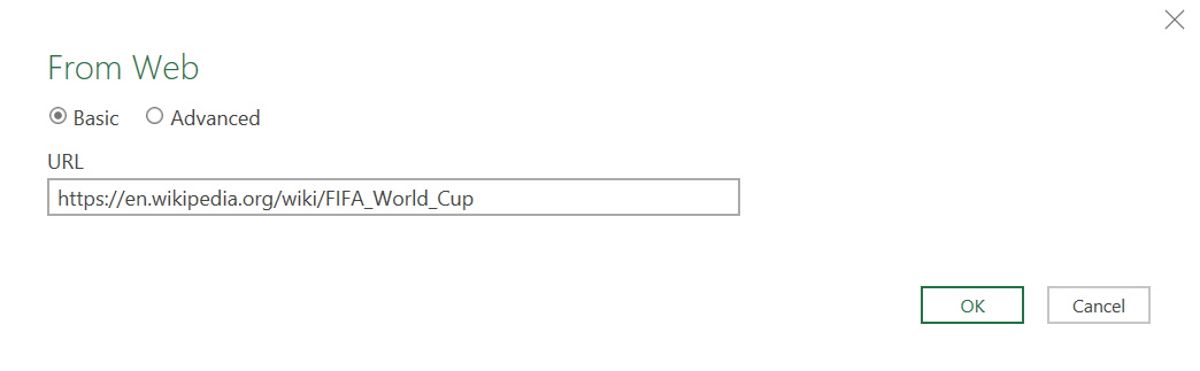 Опция «Из веба» — поле URL в Excel