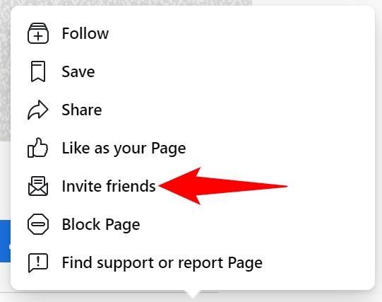 Выберите пункт «Пригласить друзей» в меню страницы.