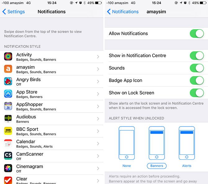 iOS 10 Notification Settings