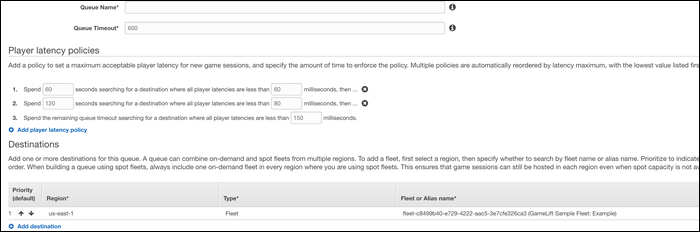 Интерфейс очереди GameLift с приоритетами и правилами