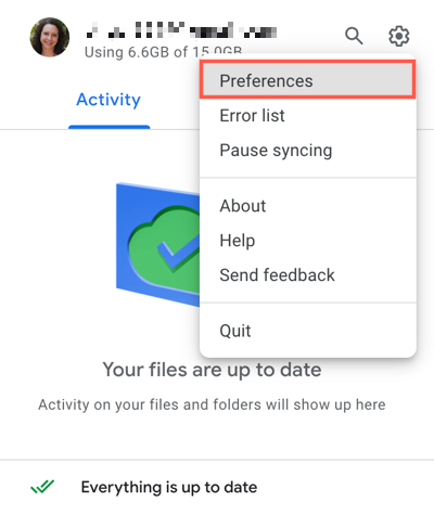 Параметры Google Drive на Mac