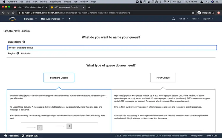 Форма задания имени для Standard очереди