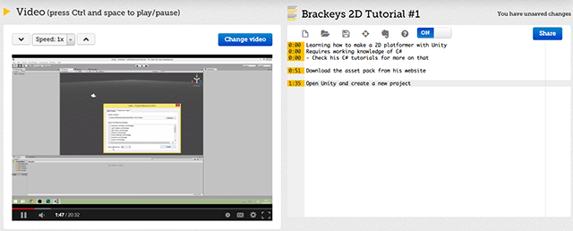 Интерфейс VideoNotes с временными метками и заметками