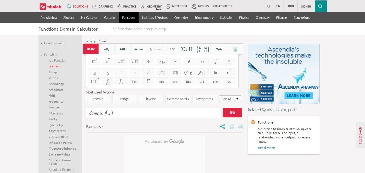 Интерфейс Symbolab: компактная и полноразмерная клавиатура для ввода выражений