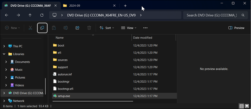 Содержимое смонтированного ISO Windows 11 в Проводнике