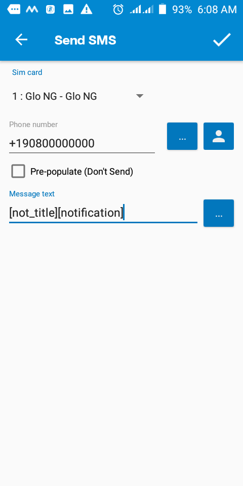 Выбор динамических параметров уведомления