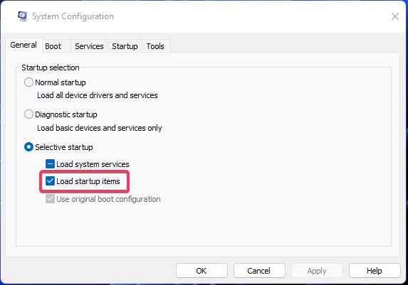 Снятие галочки с загрузки элементов автозагрузки