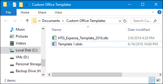 Пример папки Custom Office Templates в Проводнике