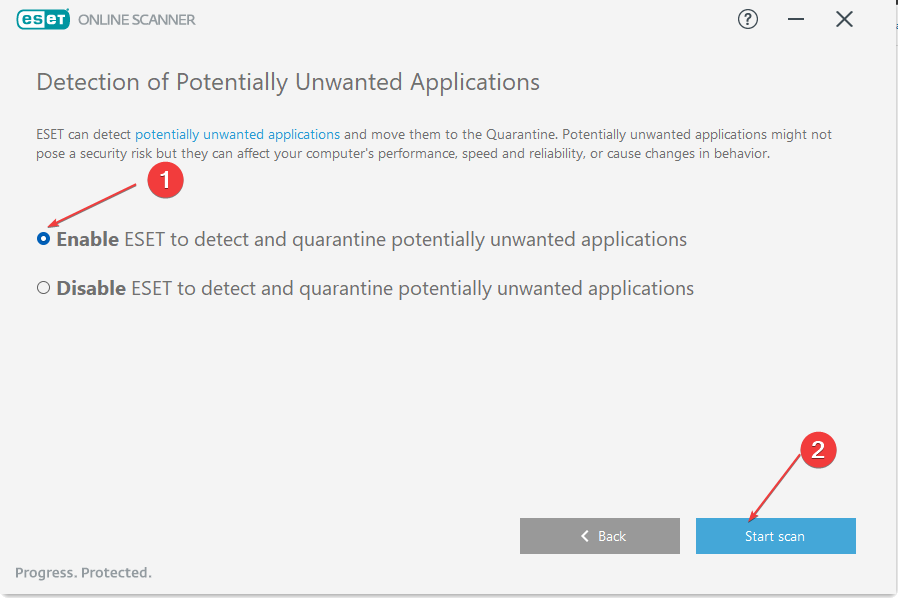 Элемент интерфейса ESET для запуска сканирования